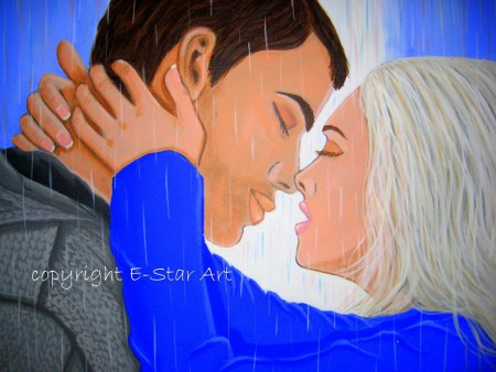 Painting 'Kissing in the rain' 70 x 90 cm