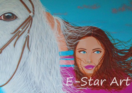 painting "Angelina riding Moonlight" 75 x 115 cm