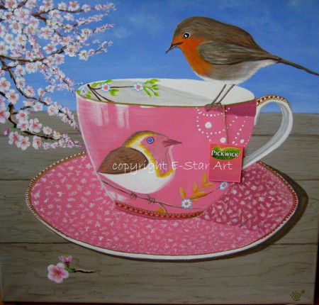 painting "Robin meet Pip" 50 x 50 cm