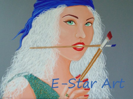 painting 'The paintress' 60 x 80 cm